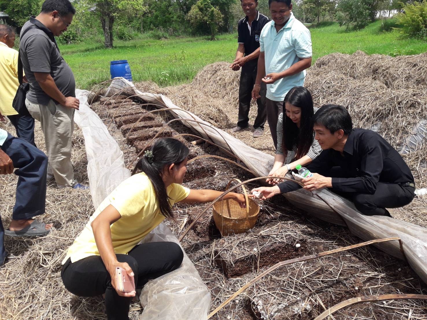 29 พฤษภาคม 2562 สำนักพัฒนาทุนและองค์กรการเงินชุมชน กรมการพัฒนาชุมชน โดยนายสมชาย หริกุลสวัสดิ์ ผู้อำนวยการกลุ่มงานส่งเสริมการพัฒนาชุมชน และนางสาวกชพร มณีฝั้น นักวิชาการพัฒนาชุมชนชำนาญการ ลงพื้นที่หมู่บ้านติดตามสนับสนุนด้านวิชาการและการดำเนินงาน”โครงการพัฒนาอาชีพและคุณภาพชีวิตผู้มีรายได้น้อย เพื่อลดความเหลื่อมล้ำทางสังคม” กลุ่มเพาะเห็ดฟาง บ้านโดน ม.6 ต.แวงดง และกลุ่มทอผ้า บ้านแวงยาง ม.5 ต.ยางสีสุราช อำเภอยางสีสุราช จังหวัดมหาสารคาม