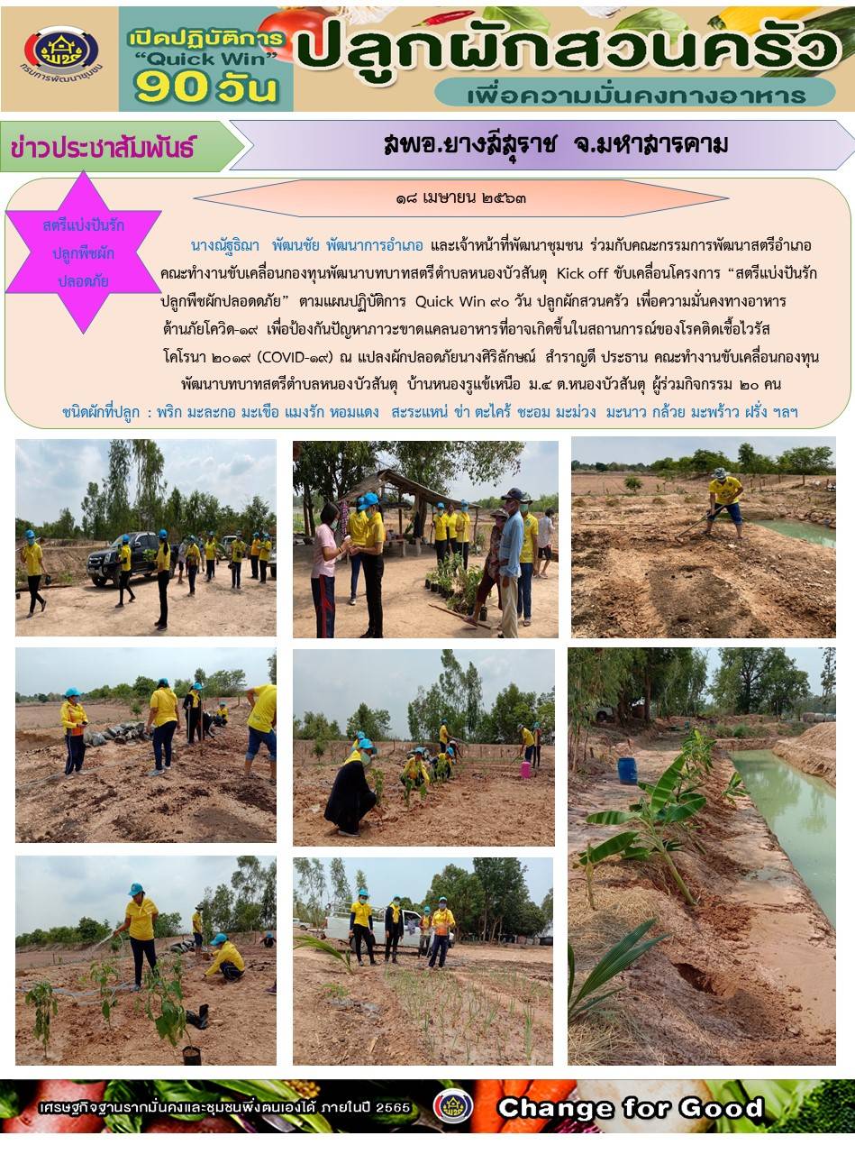 ?18 เมษายน 2563 @ มหาสารคามเมืองแห่งความสุข  พช. มหาสารคาม “Kick off”  สตรีแบ่งปันรัก ปลูกพืชผักสวนครัว
