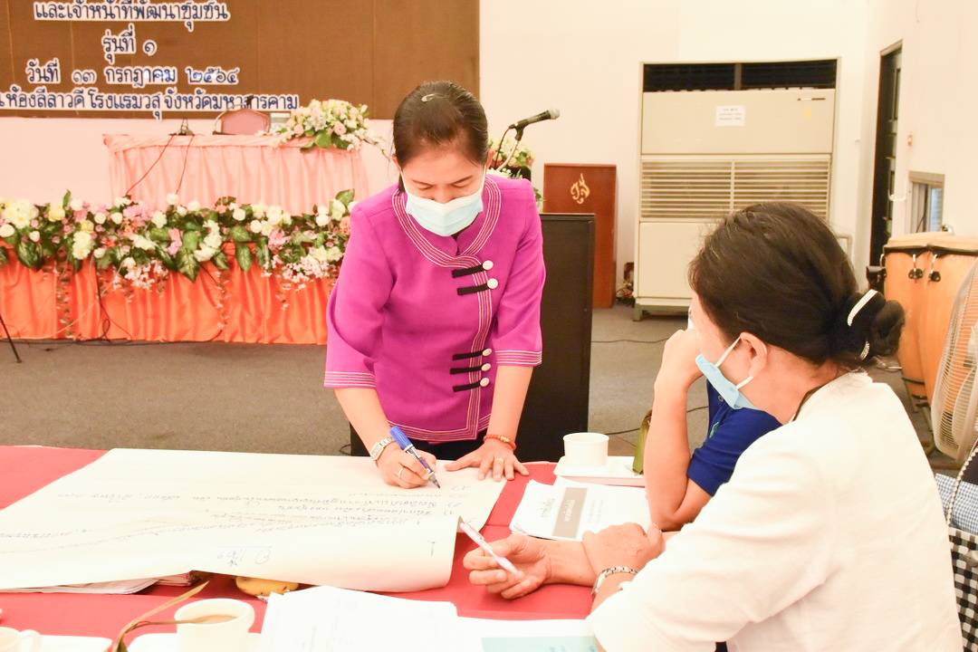 จังหวัดมหาสารคาม จัดกิจกรรมประชุมเชิงปฏิบัติการคณะกรรมการบริหารตลาดและเจ้าหน้าที่พัฒนาชุมชนที่เกี่ยวข้อง ภายใต้โครงการตลาดนัดคนไทยยิ้มได้