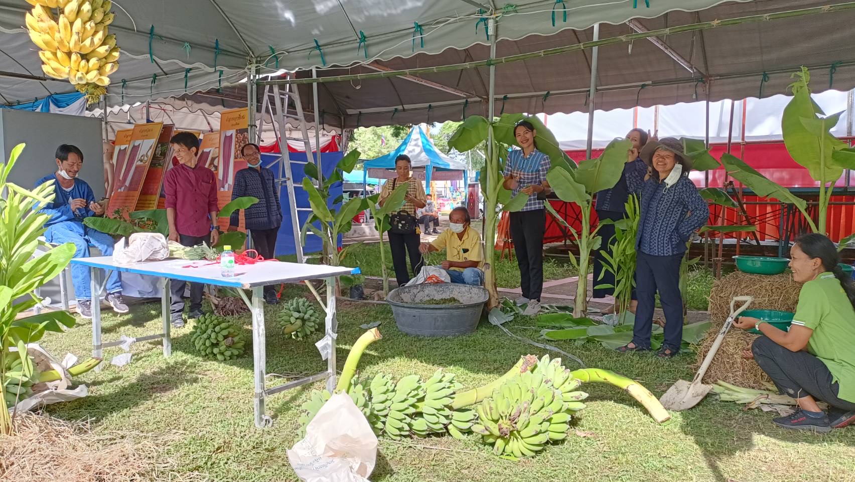 พช.มหาสารคาม ร่วมกับเครือข่ายการพัฒนา จัดเตรียมสถานที่จัดนิทรรศการงานพัฒนาชุมชน ในงานกาชาด จังหวัดมหาสารคาม