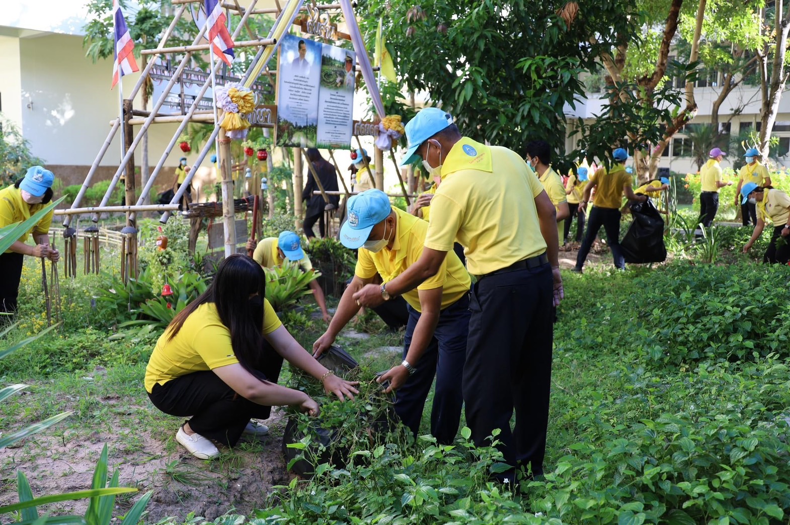 พช.มหาสารคาม ร่วมกิจกรรมจิตอาสาปรับปรุงภูมิทัศน์ลานจตุรมุข ศาลากลางจังหวัดมหาสารคาม