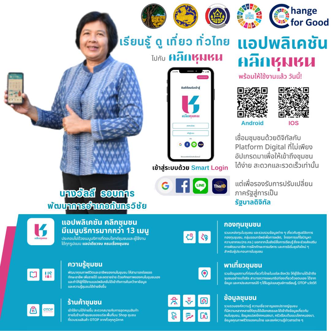 สำนักงานพัฒนาชุมชนจังหวัดมหาสารคาม ขอเชิญชวนประชาชนทุกท่าน ดาวน์โหลด แอพลิเคชั่น “Click ชุมชน” เวอร์ชั่นใหม่