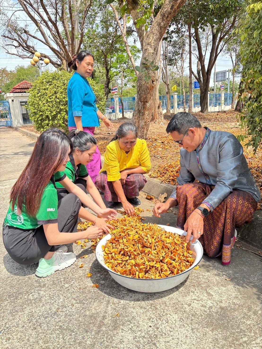 พช. มหาสารคาม : ร่วมกิจกรรมการย้อมเส้นใยผ้าสีธรรมชาติจากดอกจาน