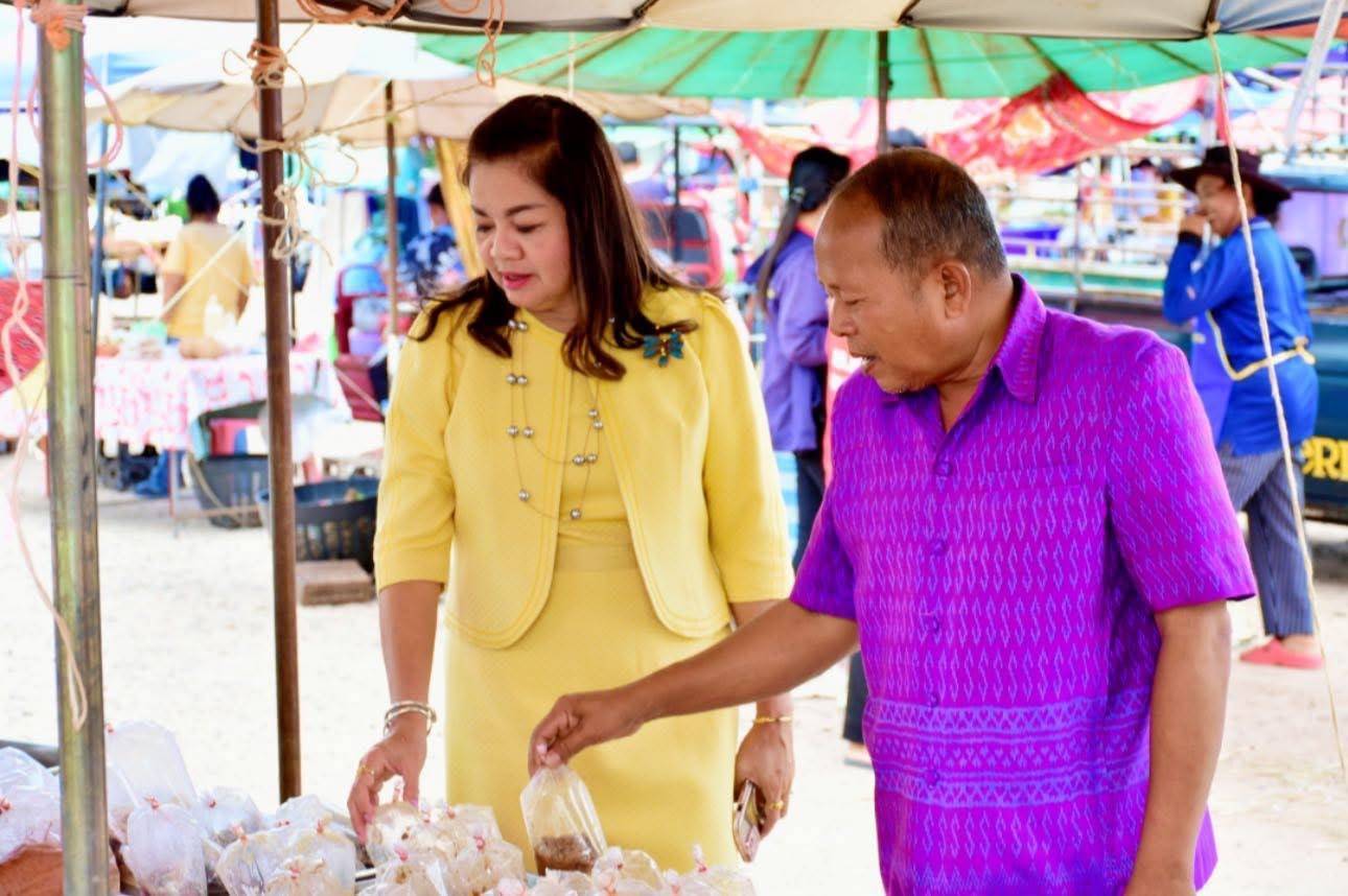 พช.มหาสารคาม ลงพื้นที่ตรวจเยี่ยมตลาดนัดคนไทยยิ้มได้ พื้นที่จำหน่ายสินค้าสร้างรายได้ให้ชุมชน อำเภอบรบือ